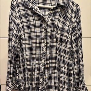 Talbots White and Black Plaid Button-Up Shirt